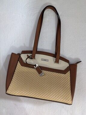 Chaps Brown and Cream Woven-Front Shoulder Bag